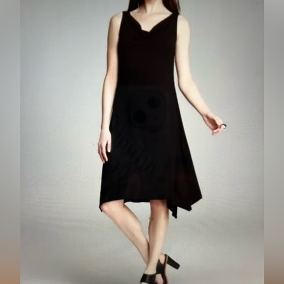 EILEEN FISHER Dress Black Jersey Handkerchief Hem - Picture 1 of 9
